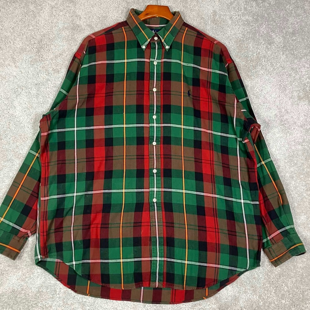 Vintage 90s Ralph Lauren The Big Shirt Tartan Plaid Stewart Button Down Shirt L